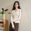 西遇法式双层立体花边长袖针织T恤女秋季V领修身显瘦上衣V3051221 商品缩略图3