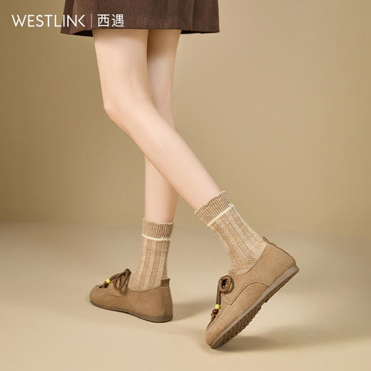 【限时秒杀】西遇软底袋鼠鞋女新款秋季百搭复古系带乐福小皮鞋平底勃肯鞋V1857064 商品图3