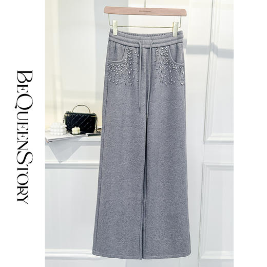 【年终福利，不退不换】  【繁星点缀】设计感手工渐变烫钻高腰显瘦休闲加绒直筒裤秋冬 商品图0