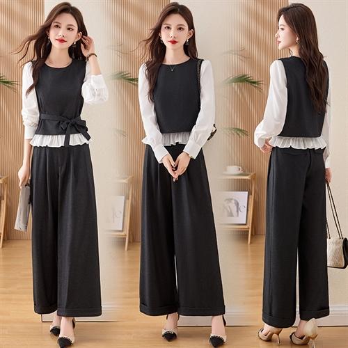 HR MEIQIN5556小香风轻熟御姐时尚套装裤气质穿搭阔腿裤两件套 商品图1