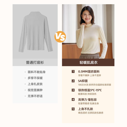 马恩MAXNEW女装2025秋冬新款白色宽松T恤抑菌高领打底衫长袖上衣 商品图1