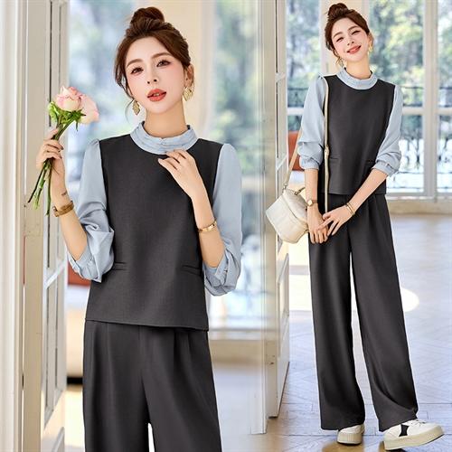 HR MEIQIN5525阔腿套装裤时尚洋气假两件拼接小衫裤子 商品图1