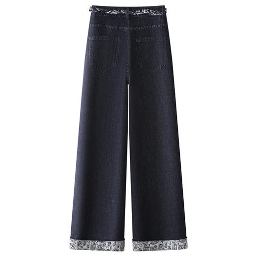 丁摩 深蓝色直筒牛仔裤女秋季美式高腰显瘦宽松垂感翻边阔腿裤5ZF-76635 商品图1