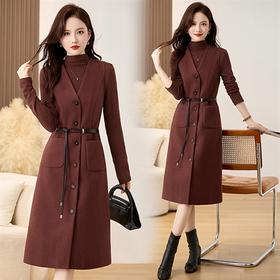 HR MEIQIN1861时尚套装裙气质毛呢背心连衣裙两件套