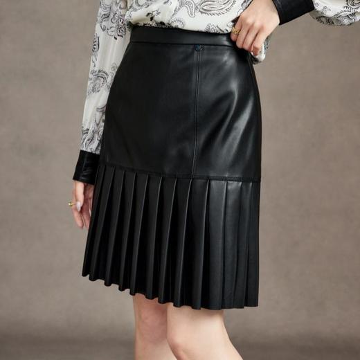 「自」全新升级【铂金会员165/天猫219/差价54】(44358)洛诗琳气质显瘦百褶半身裙2025秋季设计感百搭A字皮裙女 商品图2