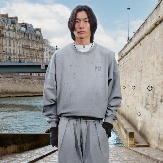 GOODBAI 916 logo印花泼墨渐变圆领oversize长袖卫衣 商品图0