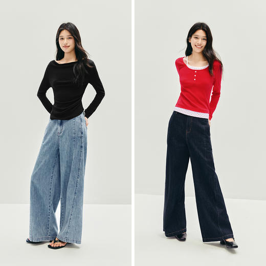 森马牛仔裤女秋季解构分割拼接宽松阔腿裤2025新款高街酷飒风长裤 商品图4