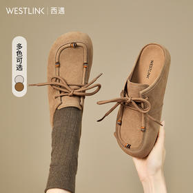 西遇内增高勃肯鞋半拖女新款秋季复古串珠一脚蹬袋鼠鞋吐司厚底鞋V1857119