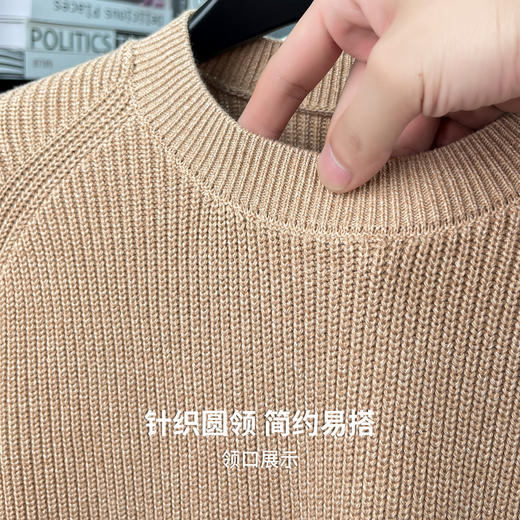 圣得西男士粗织复古圆领毛线衣2025秋季款纯色简约百搭通勤风毛衣 商品图6