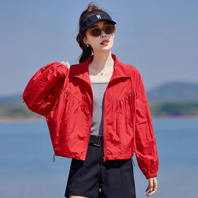 丁摩 红色宽松防晒衣女20新款夏季透气减龄休闲短外套5ZF-2527