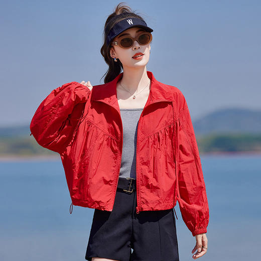 丁摩 红色宽松防晒衣女20新款夏季透气减龄休闲短外套5ZF-2527 商品图0