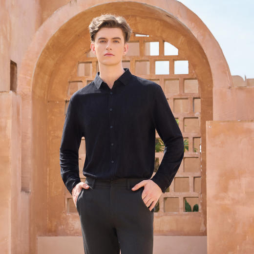 半身缘男装 春季含绵羊毛长袖衬衫261312M01010005 商品图3