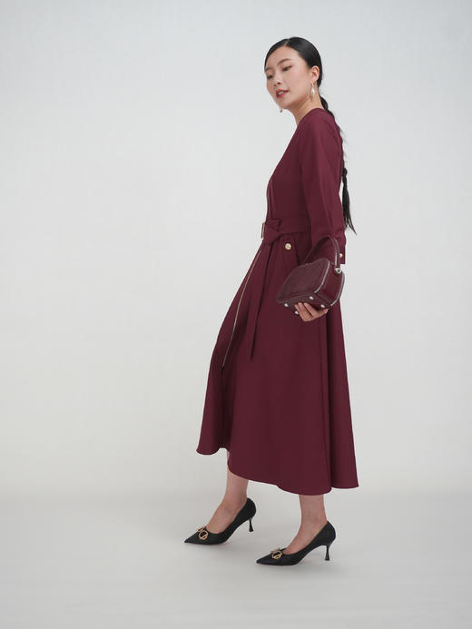 SZ3S56_魏紫色_连衣裙_秋季_V领金属拉链门襟腰带收腰七分袖_高级女装_BERNIEELEN 伯妮斯茵 商品图8