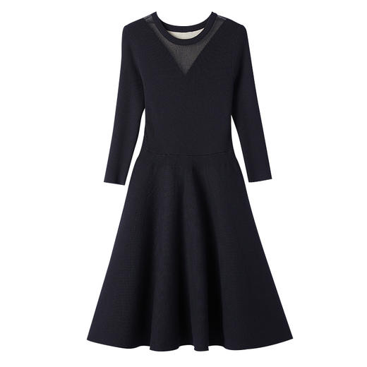 「自」全新升级【铂金会员330/天猫439/差价109】(50311)洛诗琳赫本风重工蕾丝拼接连衣裙2025秋季修身七分袖针织裙 商品图4