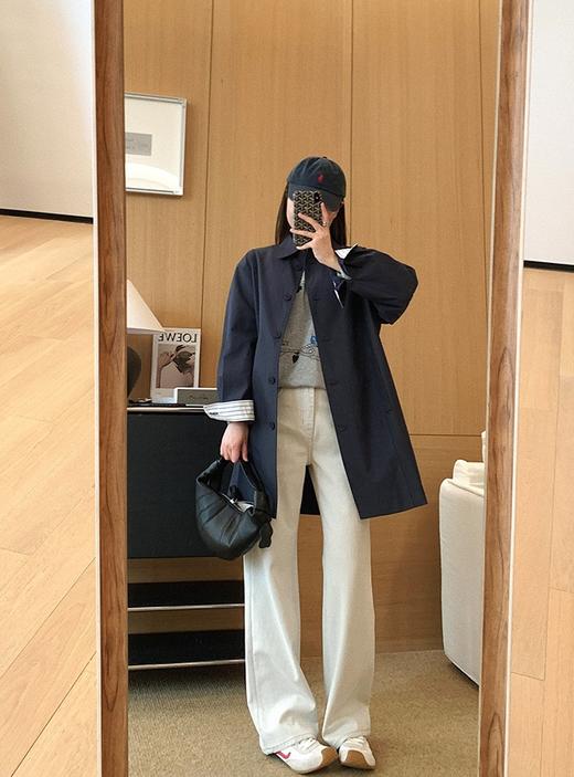 画报风衣高支棉撞色条纹拼接经典A字风衣宽松中长款外套 商品图2