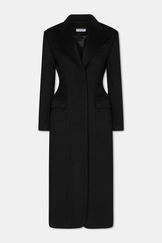 LA PISCINE SCULPTED  COAT黑色收腰大衣 商品图0