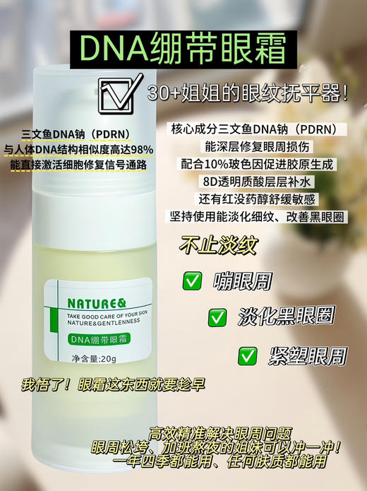 实验室高端定制 DNA绷带眼霜 20g  | 三文鱼PDRN 10%玻色因 淡化眼细纹干纹 紧致抗皱 淡化黑眼圈 保湿修护眼霜 商品图1