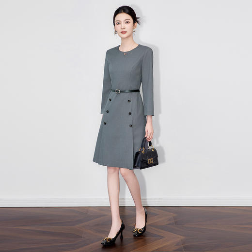 「高货wl」全新升级【铂金会员367/天猫489/差价122】(00013)洛诗琳高级感通勤知性连衣裙2025早秋新款气质收腰A字裙 商品图0