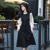 西遇法式黑色长袖连衣裙女秋季新款小香风a字收腰中长裙SS051433 商品缩略图0