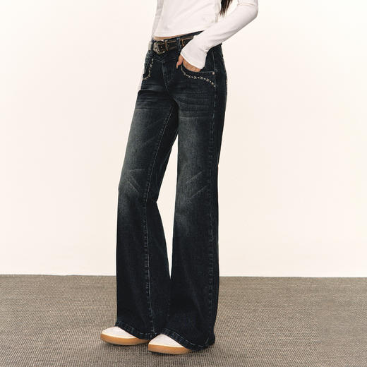 Ariseism 美式复古牛仔裤女秋季新款修身阔腿长裤子 商品图1