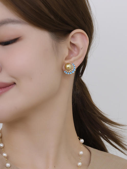 【挚友限定】高奢款-18K金珐琅奄美金珠耳夹 10-11mm 商品图1