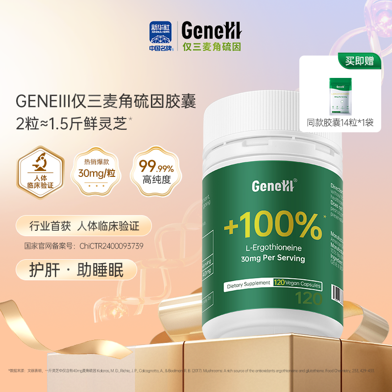 【官方旗舰120粒】GeneIII仅三麦角硫因99.99%高纯度口服美容胶囊30mg/粒