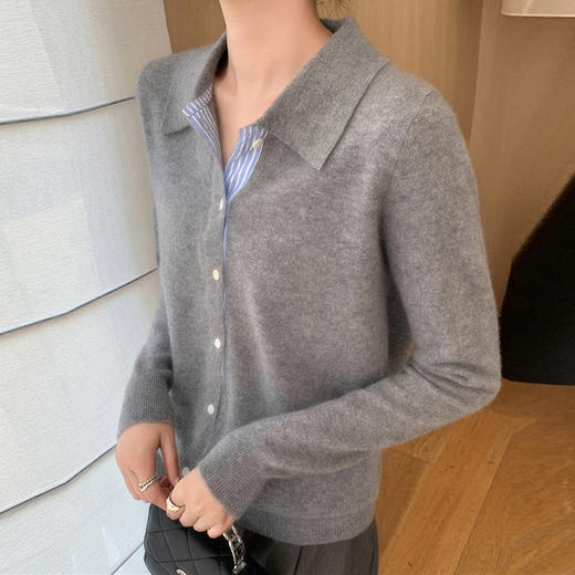 纤束马安迪绒假两件POLO领针织开衫 ZD-3024 商品图1