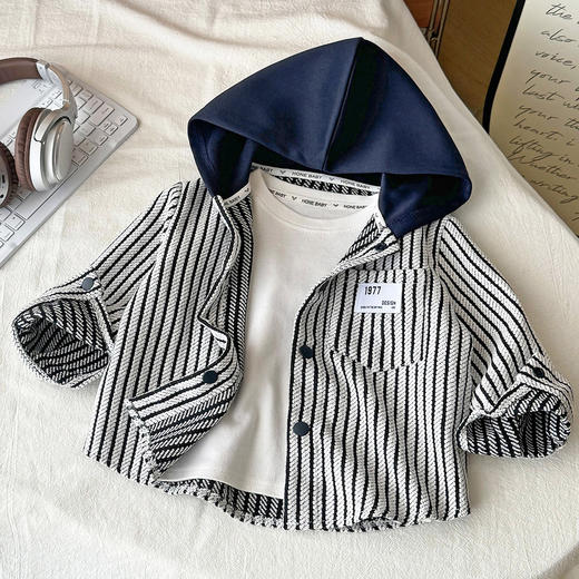 2025新款韩版百搭卡通涂鸦拼接条纹假两件T恤打底衫宝宝秋季卫衣 商品图3