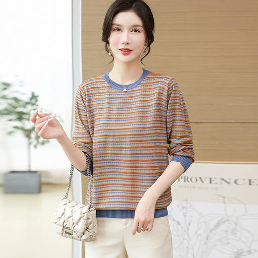 W052-6308-58-108妈妈秋装长袖针织衫毛衣洋气中老年女装上衣春秋宽松薄款打底小衫 商品图0