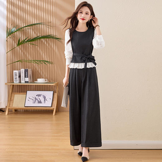 HR MEIQIN5556小香风轻熟御姐时尚套装裤气质穿搭阔腿裤两件套 商品图3