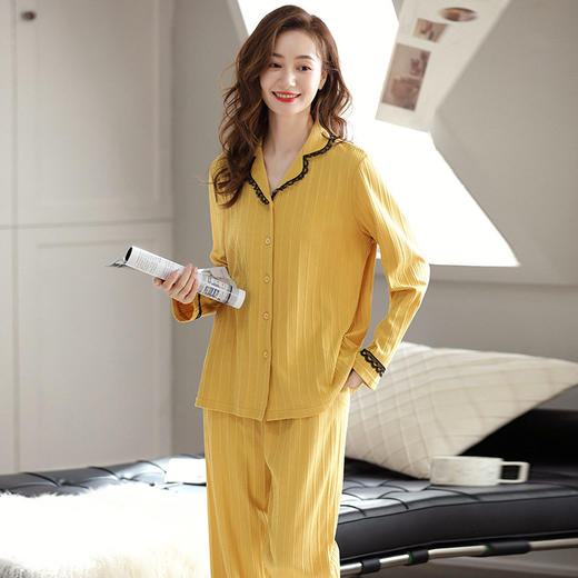 秋季纯棉睡衣女士开衫长袖长裤套装秋天简约休闲青年户外家居服   JL-LGA2739 商品图3