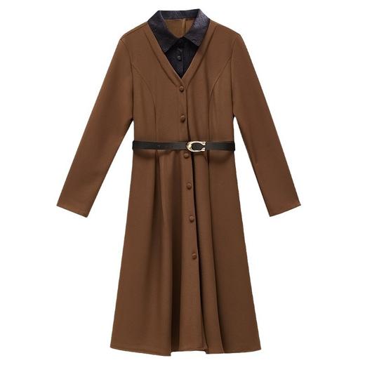 丁摩 早秋新款假两件连衣裙女气质小个子收腰针织长袖裙子5ZF-8832 商品图4