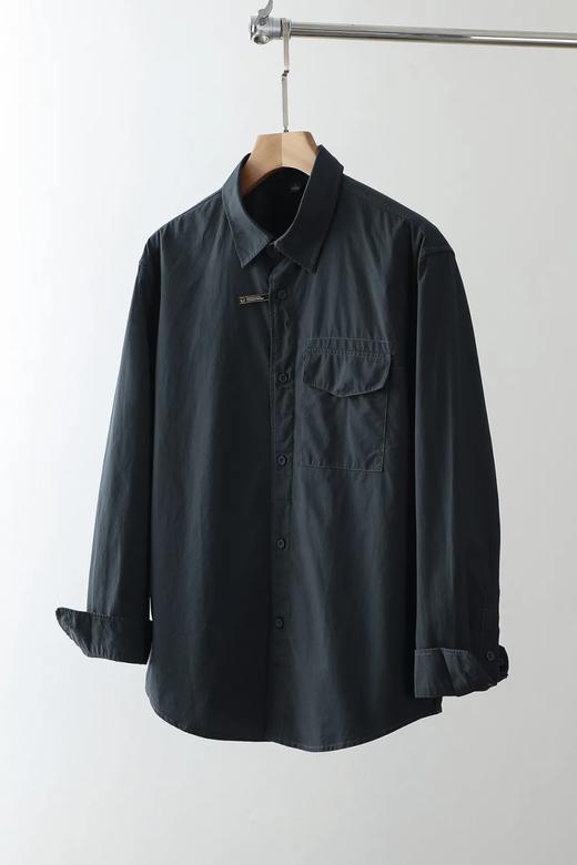 男士简约纯色休闲衬衣宽松棉质工装衬衫 商品图2