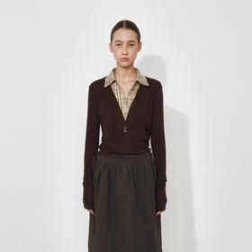 NUTH 格纹拼接假两件针织t恤宽松薄款长袖针织衫上衣女