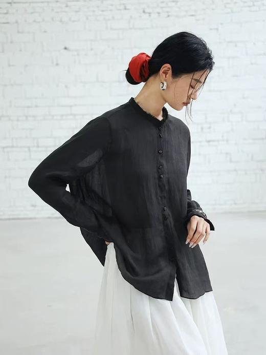 老钱风亚麻衬衫！2025秋季新款圆领单排扣设计亚麻纯色衬衣上衣！ 商品图1