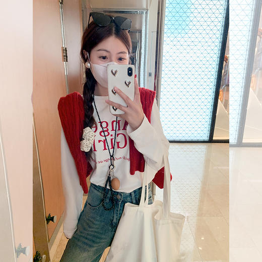 <曾小咸推荐>红色软糯百搭长袖圆领针织开衫 商品图2