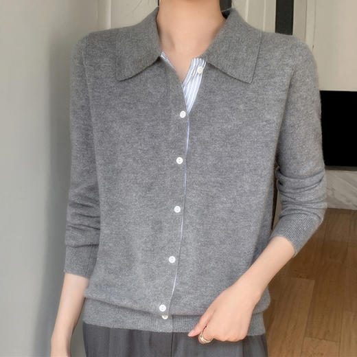 纤束马安迪绒假两件POLO领针织开衫 ZD-3024 商品图0