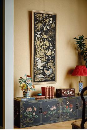 【已售】独角鹿西洋古董 19世纪中国清代出品「官上加官」传统东方花鸟主题黑缎粤绣挂屏