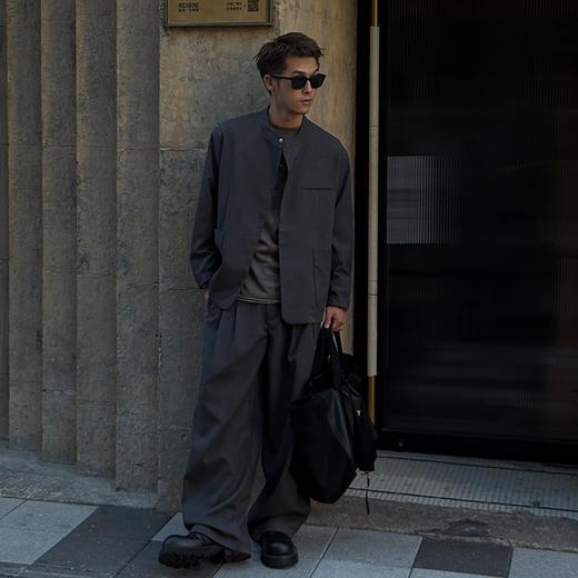 徐太浪【cleanfit 百搭垫肩】270g行政夹克男春秋深灰色西装外套 商品图3