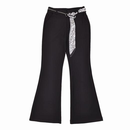 半身缘女裤 春季腰部链条丝巾弹力修身微喇休闲裤261102M10320047 商品图0