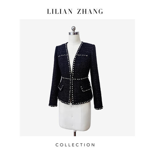 黑色珠钻镶边粗花呢修身轻奢重工小香风外套2005021时尚名媛风 商品图1