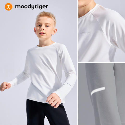 moodytiger运动风套头T恤男童25年新款长袖舒适透气53110107【大J】 商品图3