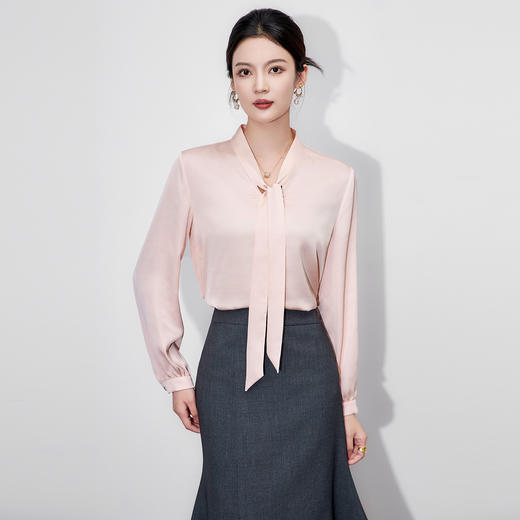 「高货wl」全新升级【铂金会员238/天猫319/差价81】(95635)洛诗琳法式新款气质通勤衬衫2025秋季优雅飘带雪纺上衣女 商品图0