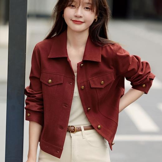 春秋款【ORIGNAL&CO波尔多红牛仔外套】100%棉 柔软舒适 亲肤透气 宽松有型 商品图1
