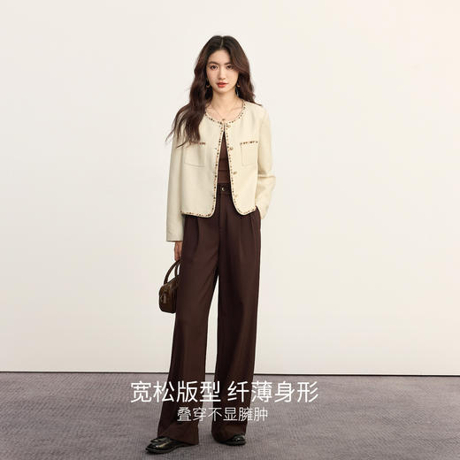 【五折购】熙世界小香风串珠圆领外套女短款小个子优雅气质开衫上衣2025秋季 商品图2