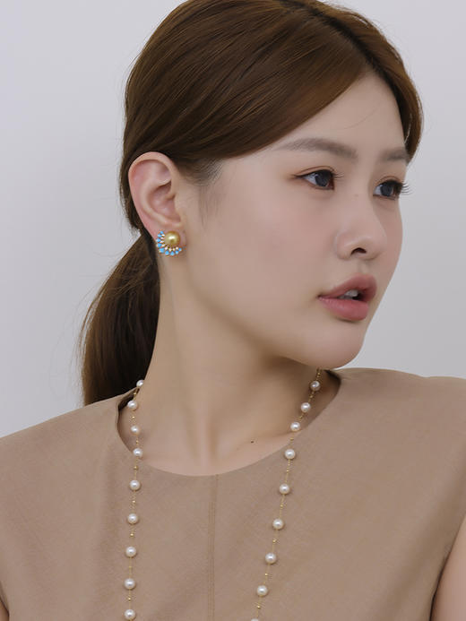 【挚友限定】高奢款-18K金珐琅奄美金珠耳夹 10-11mm 商品图2