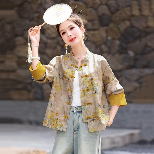 新国风外套复古立领，落肩长袖新中式上衣HR-YIZX86119 商品图0