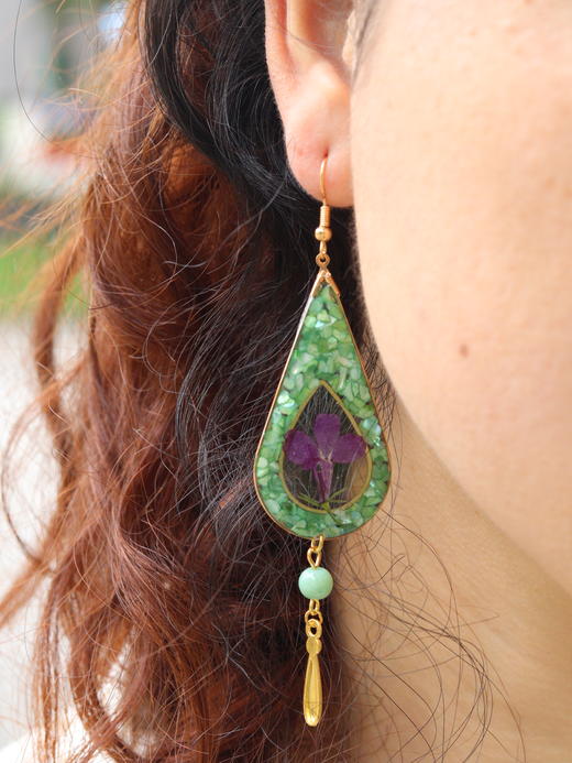 押花螺钿创意手作复古耳环 商品图6