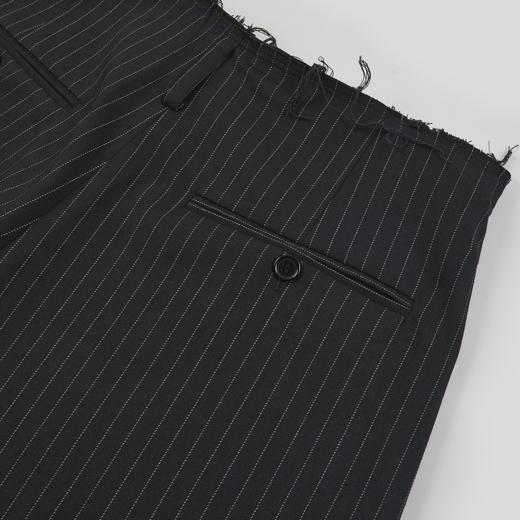 GOODBAI 916 无腰带毛边条纹打褶直筒西裤 商品图4