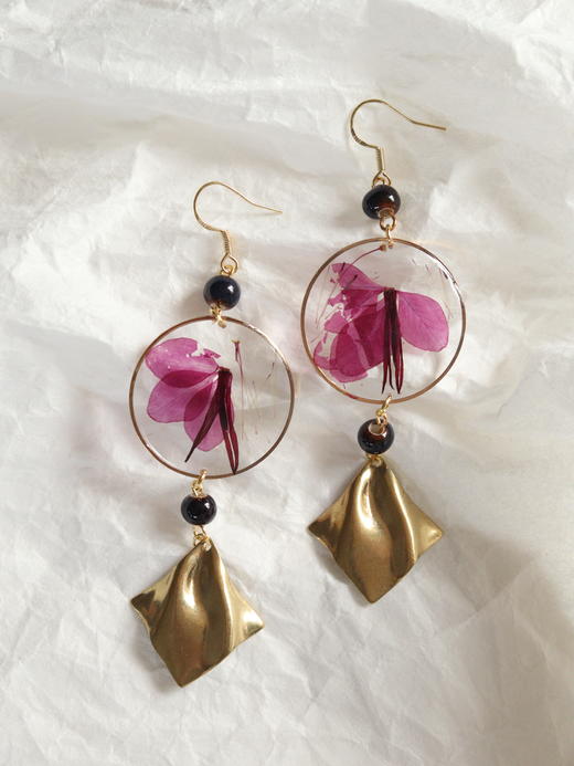 押花螺钿创意手作复古耳环 商品图0